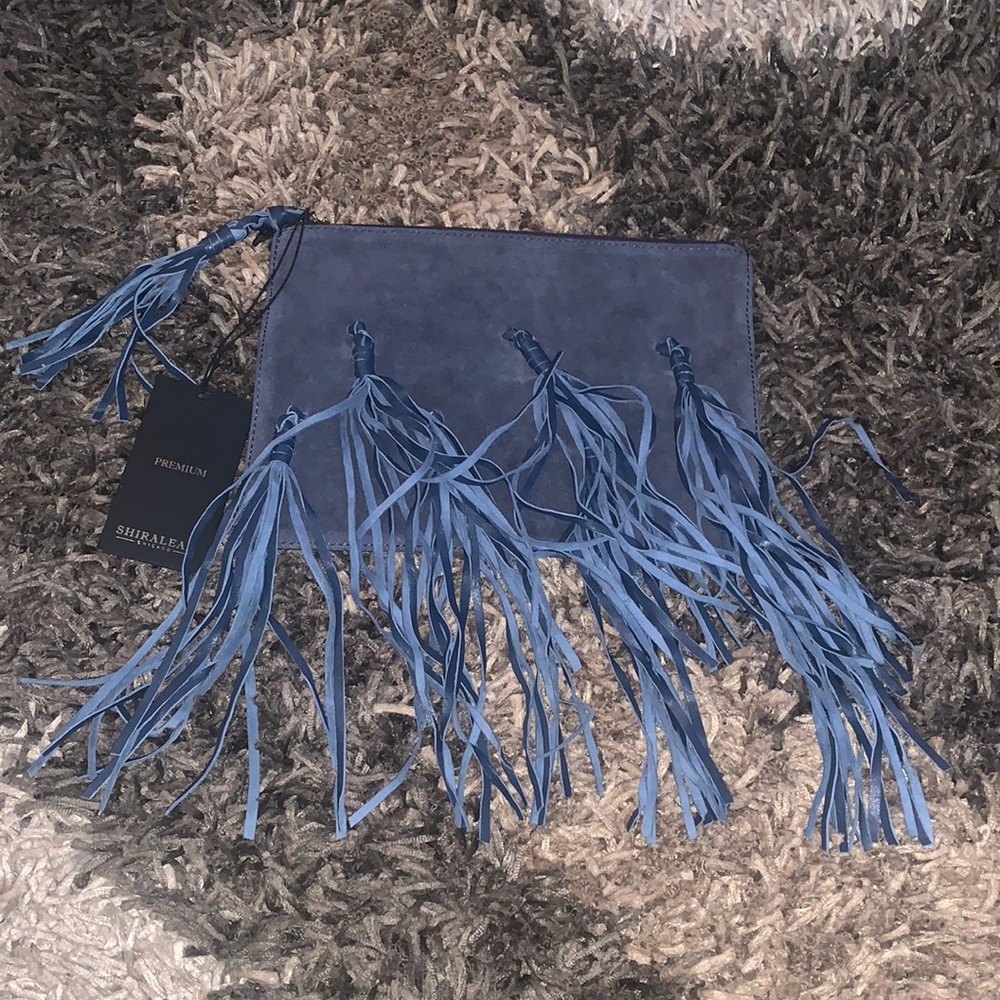 Shiraleah Chicago premium fringed zip pouch NWT front suede back leather